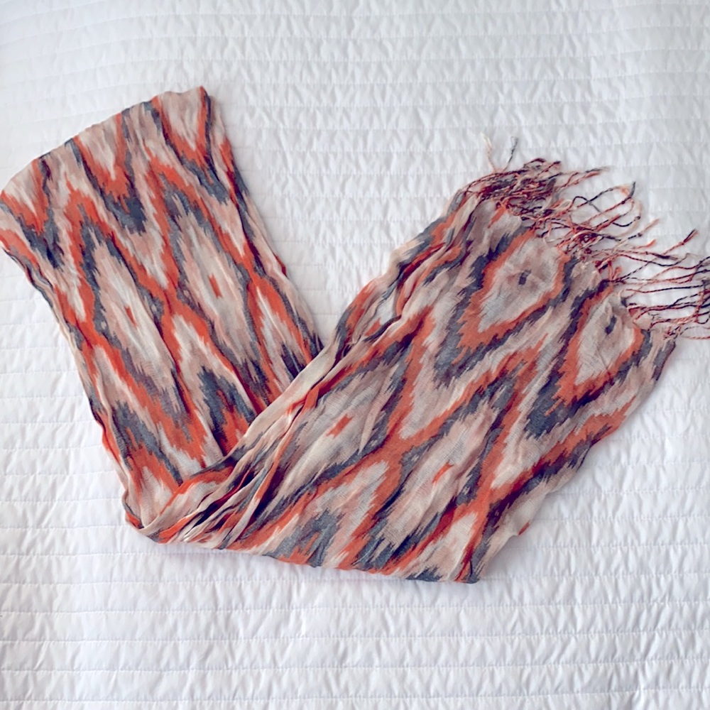 Fringed Scarf in Ikat Pattern